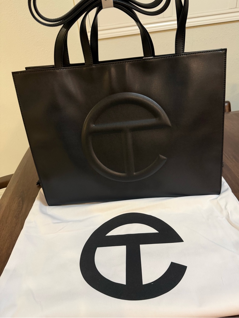 Telfar Black Leather Shopping Tote - size LARGE BRAND NEW
